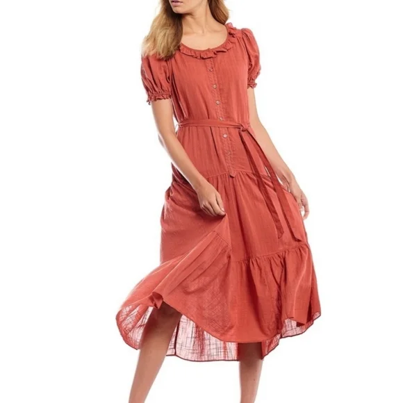 chelsea and violet red dress Chelsea & Violet Mila Bandana V-Neckline Half Sleeve Printed Chiffon Midi Dress